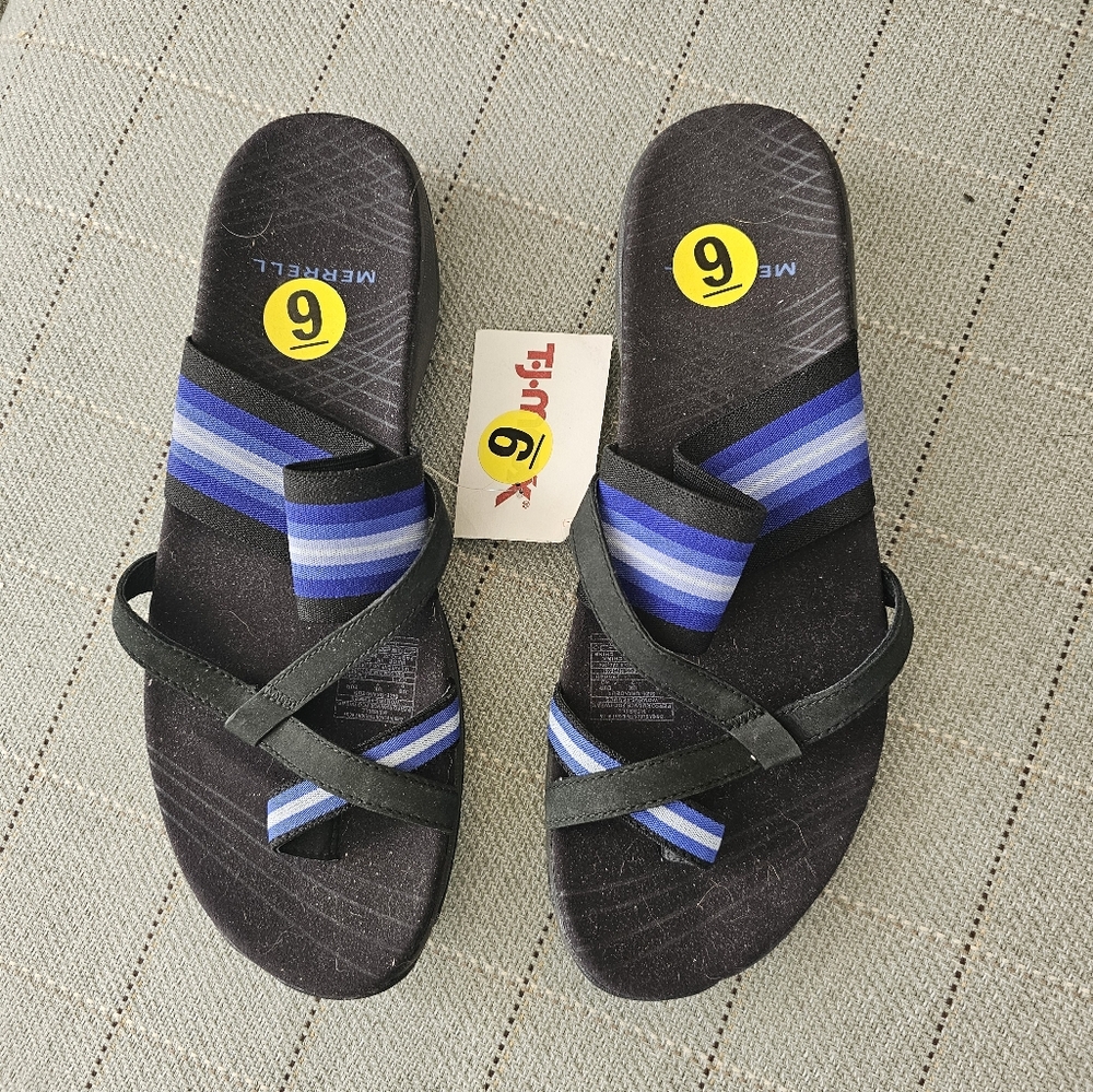 MERRELL ZINNIA STRETCH STRAP SANDALS BLACK BLUE NEW WITH TAGS SIZE 9 M